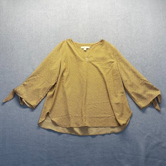 Michael by Michael Kors Dark Camel Chain Blouse Women's Sz XL Bow-ties‎ Sleeves - Picture 1 of 10
